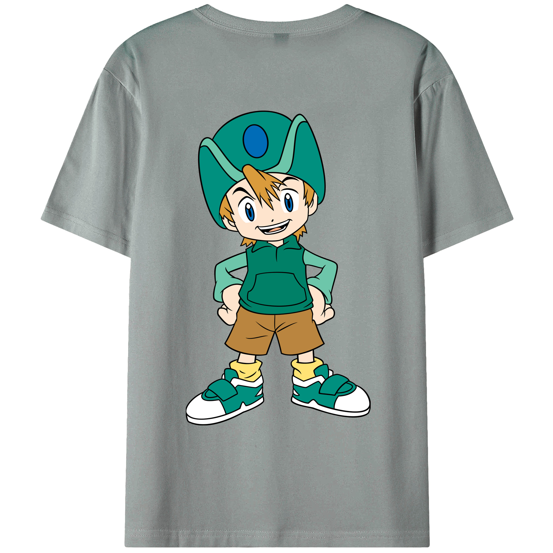（画像用） Digimon デジタルモンスター/デジモン 綿100％ メンズ半袖Tシャツ（バックプリント） 通気性